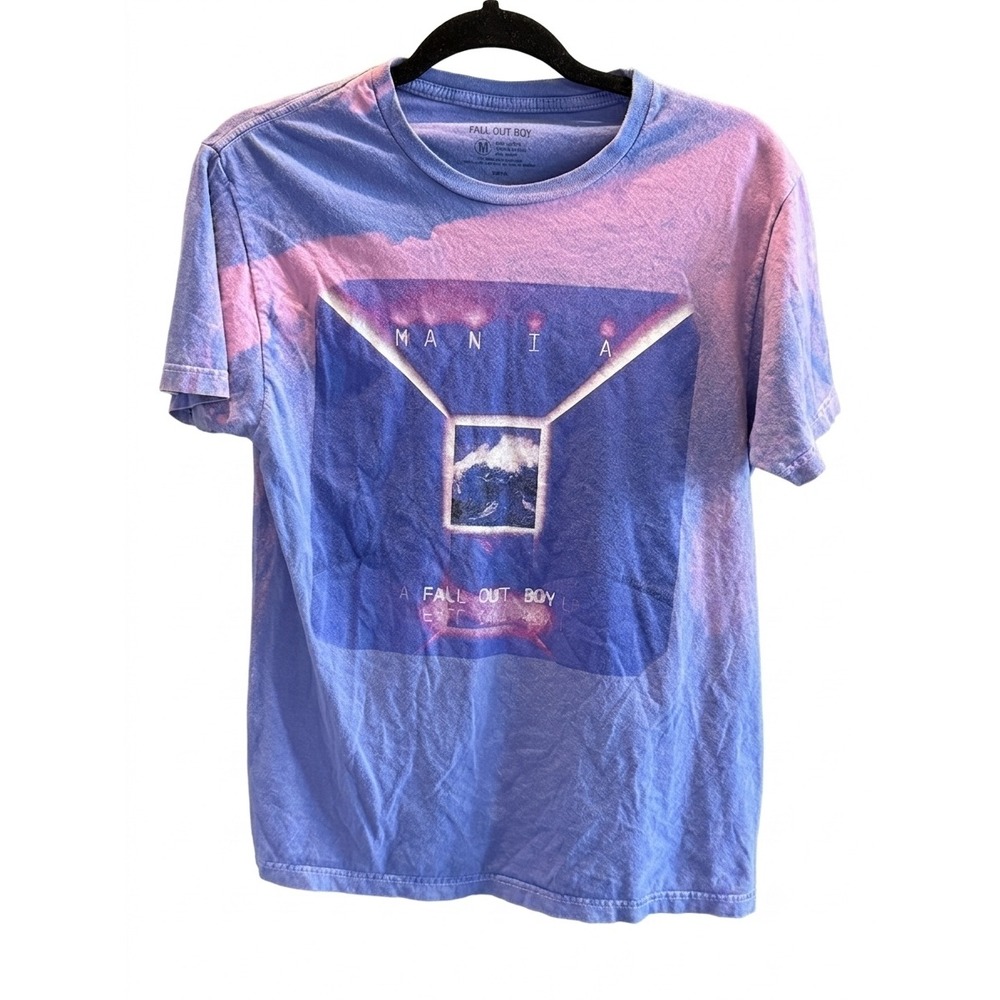 Fall Out Boy Mania Album Graphic T-Shirt Purple Pink Acid Wash Mens Medium